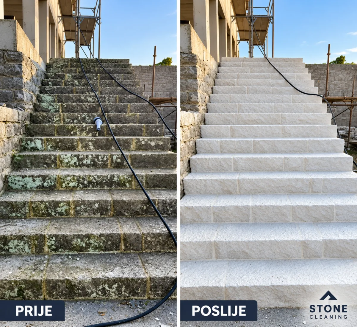 Čišćenje kamenih stepenica prije i poslije – Stone Cleaning